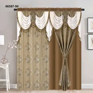 87414-6# Curtains with Elegant Damask Pattern and Fringe Trim for Home Decor