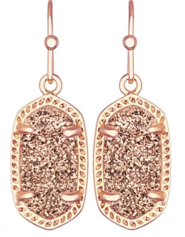 Kendra Scott Lee Signature Rose Gold Drusy Drop Earrings for Adults - Semiprecious Stone Jewelry with Metallic Accents, Soft Shimmer Drusy Texture for Daily Wear, No Warning Applicable