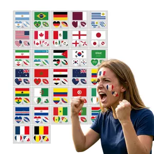 Football Face Stickers Temporary Tattoos 48 PCS Waterproof National Flag Body Art for Sports Fans Team Support Game Day Party Decorations Festival Supplies