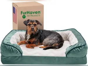 Pet Bed for Dogs and Cats - Plush and Velvet Waves Perfect Comfort Sofa-Style Memory Foam Dog Bed, Removable Machine Washable Cover - Celadon Green, Medium