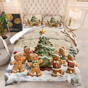 Christmas gingerbread man pattern quilt with cotton, includes 1 quilt and 1 or 2 core-free pillowcases, suitable for home or dormitory decoration use, very suitable Christmas gift