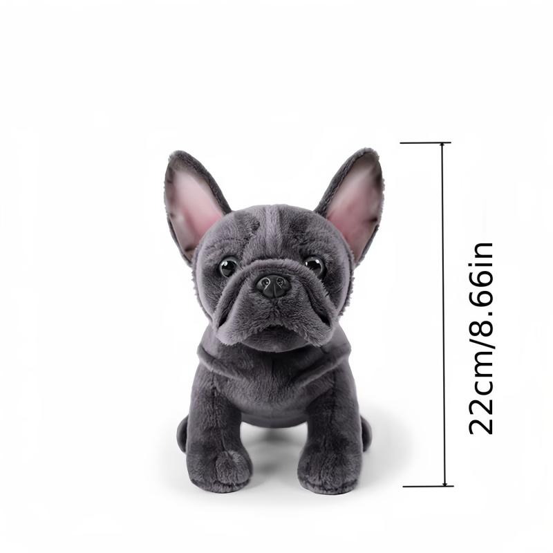 Realistic French Bulldog Plush Stuffed Animal – Soft Black & Grey Coarse Coat, Expressive Eyes, Light Beige Fluffy Ears, Cuddly & Durable Companion Toy, Perfect Birthday & Christmas Gift for Kids, Ideal for Ventriloquism Practice