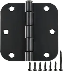 3 Pack Interior Matte Black Door Hinges Rounded 3.5 Inch X 3 1/2" Indoor Heavy Duty Metal Hardware Kits 3 ½" 5/8" Radius Office Flat Hinge for Bifold Doors Decorate Master Guest Bedroom Storage Room TDCHINGES
