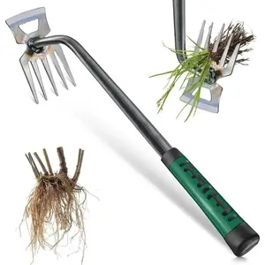 Garden Weed Puller Tool, Weeding Tool, High Manganese Steel Grass Root Removal Tool with 5 Teeth, Dual Purpose Hand Weeder Tool for Yard