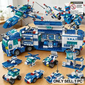 8-In-1 Police Swat Base Building Model, DIY Building Set, Police Vehicle Combination Toy, Role Play Assembly Kit, Collectible Display Piece for Boys