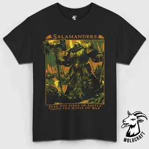 Warhammer 40K Salamanders T-Shirt – Adeptus Astartes Graphic Tee, Space Marine Chapter Shirt, Unisex Cotton Top for Sci-Fi Gamers & Collectors, Grimdark Fan Apparel