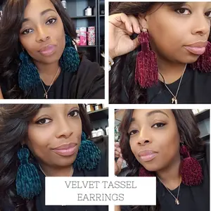 Sophisticated Long Velvet Tassel Hoop Earrings for Costume Jewelry & Accessories advent earring woman girl jewelry dangle earring trendy fashionable dangly ear earring jewelry