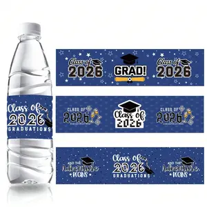 24pcs/set Graduation Party Mineral Water Bottle Stickers 2026 Diploma Cap Decorative Water Bottle Stickers, Gift Packaging Labels, Self Adhesive Stickers