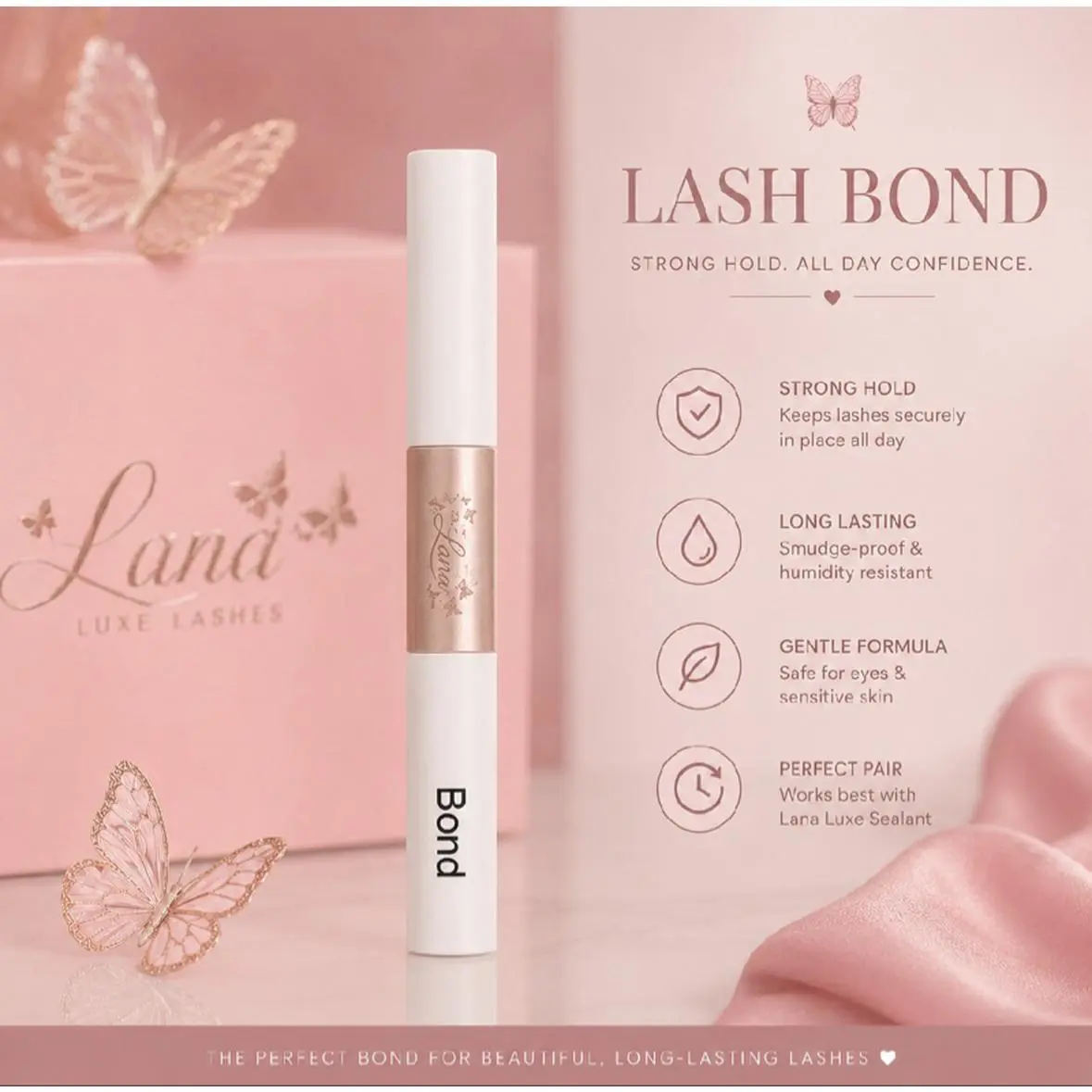 Lana Luxe Lash Bond & Seal 14 Days of Wear for DIY Cluster Lashes Strong Hold Long Lasting Gentle Formula Perfect Pair for Natural to Glam Styles