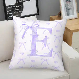Personalized Initial E Pillow Cover, Purple Bow & Heart Pattern Cushion, Custom Monogram Throw Pillow, Unique Birthday Gift for Her, Girlfriend, Daughter, Best Friend, Home Decor
