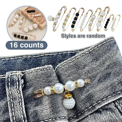 Women's 16-Count Alloy Faux Pearl Hat Pins Set - Gift-Ready Mixed Style Jewellery, 5.5cm/2.17in Pearl-Bright Charm, Lightweight No-Sew Clothing Fixer for Bridal Anniversary, Pant Tightening, Sweater Decoration