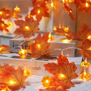 Fall Halloween Gift 2 Pack 20FT Fall Decorations Maple Leaf Pumpkin Lights - 40 LED Battery Operated 3D Garland
