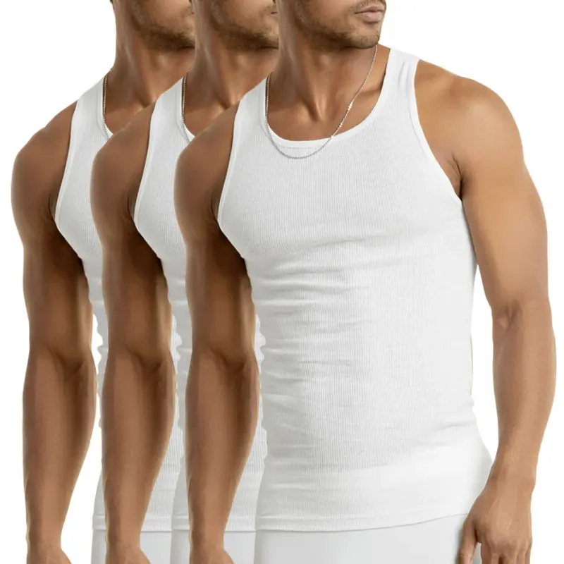 3 Pack Men's A-Shirts 100% Cotton Ribbed Underwear Tank Top Solid Casual Menswear S-3XL Regular Big & Tall Workout Breathable Sleeveless Plain Classic