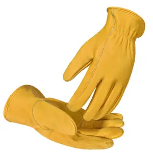 1Pair Heavy-Duty Work Gloves, Garden Gloves Made From Cowhide Leather, Ideal for Workshops & Errands, Suitable for Adults, Multi Purpose Glove