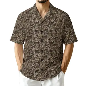 2026 Summer Men’s Camouflage Line Pattern Hawaiian Shirt, Casual Button Up Beach Top
