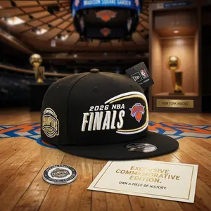 New Era Knicks Snapback Hat Black NBA Finals Flat Brim Adjustable Basketball Streetwear Cap