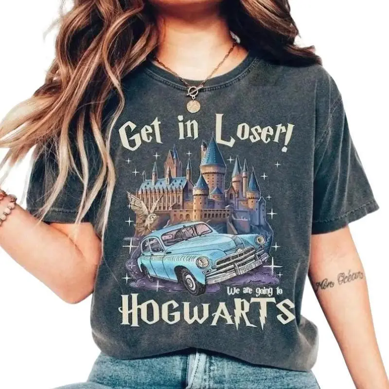 Get In Loser Hogwarts T-shirt, Casual Cotton Shortsleeve Wizard Adventure Graphic Tops for Fans