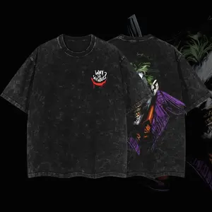 Superstyle "Why so serious?" The Clown Prince of Crime Jokerrr Hero verse Edition Double Printed Oversize Lightweight Acid Washed Tee TV Series Graphic Design Top Cotton Streetwear Comic Superheroes T-Shirt Clothes Menswear Womenswear HV0 ZH1