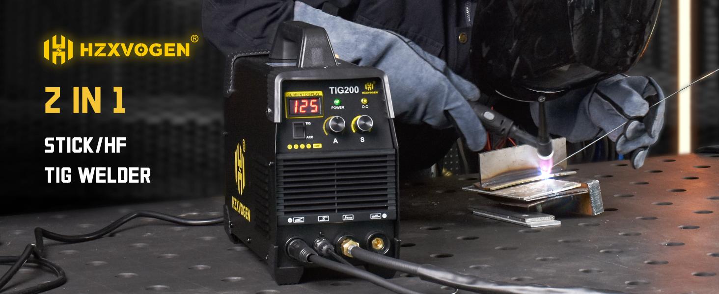 HZXVOGEN TIG200 200A TIG Welder, HF TIG/Stick 2 in 1 Welder Machine with Post Gas, 110V 220V Dual Voltage IGBT Inverter TIG Welding Machine