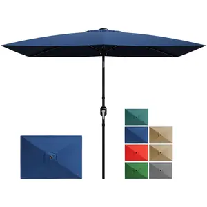 Garvee Rectangular Outdoor Table Umbrella with Crank and Button, Featuring 6 Ribs for Garden Use, Durable and Easy to Operate, Perfect for Patio and Backyard Shade