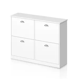 Donext Shoe Cabinet, Slim Narrow 4-Drawer Shoe Rack Cabinet for Entryway, Wall-Mounted Hidden Storage Cabinet, White