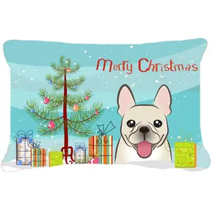 Carolines Treasures  Christmas Tree & French Bulldog Fabric Decorative Pillow