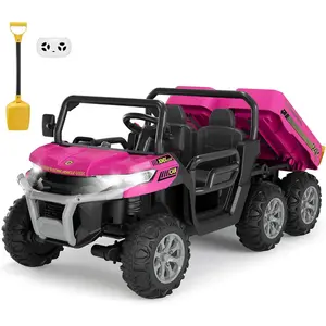 Hetoy 24V Ride on Dump Truck with Remote Control, Electric Dump Bed, Electric Utility Vehicles UTV 4WD Battery Powered 6 Wheeler Ride On Toys for Boys Girls (Pink)
