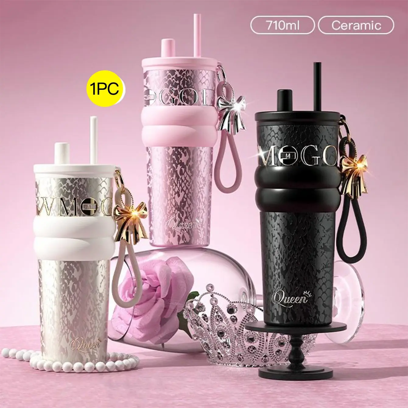 24oz Insulated Water Bottle, Modern Coffee Cup, Thermal Mug, Geometric, Reusable Stainless Steel Travel Mug, Leakproof Tumbler, with Lid and Straw, Insulated Vacuum Flask, Insulated Drinkware, Insulated Bottles, Gift for Men and Women