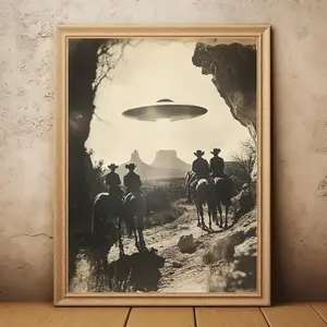 Wild West, Antique Southwestern Cowboy Decor Alien Close Encounter Art Print Dark Academia, Dark Art Alien Art Unique Gift Idea Gothic Decor, Room Decor, Unframed