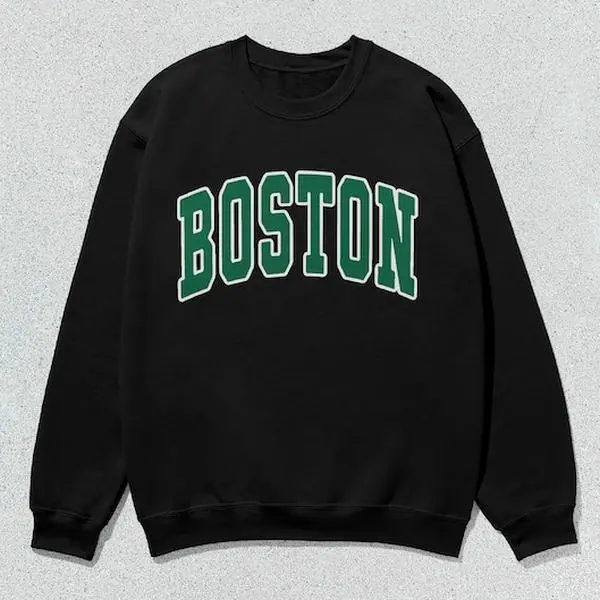 Men's Tops - Boston Collegiate Style Unisex Fashion Casual Hoodies & Sweatshirts, Green Crewneck Sweatshirt, Clothes, Unisex Men's Sweatshirts