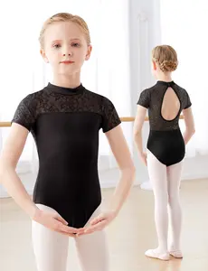 Children Lace Turtleneck Short Sleeve Ballet Leotard Girls Dance Clothes Versatile Girls' tiktok shop store Dancewear Gymnastics