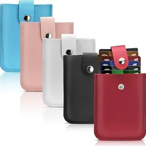 2pcs Women's 5 Card Slots Leather Credit Card Holder, Business Card Case, Ultra-Thin Button Closure Pocket Wallet, Travel-Friendly Stackable Design