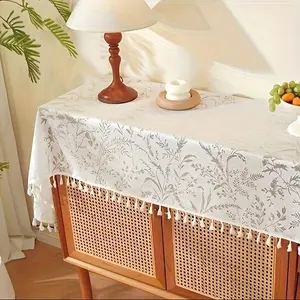1pc Rustic Romantic Lace Tablecloth, Hollow Out Design, Long Strip Cover Cloth, Fringe Table Runner, Decorative Dining Tablecloth