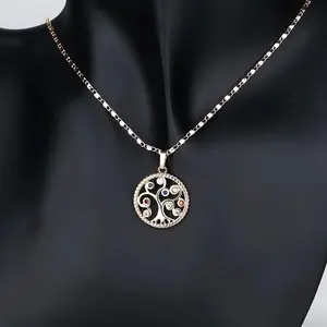18K Gold Plated Tree of Life Jewelry Set - Necklace and Earrings with White Cubic Zirconia