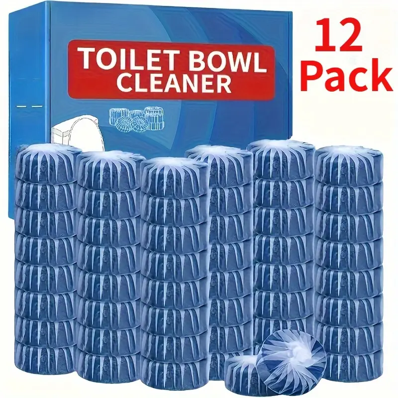 12pcs Household Solid Toilet Cleaning Tablets, Drop-In Tank Cleaner for Bathroom, Stain-Preventing, Deodorizing, Long-Lasting, Easy-to-Use Unscented Freshener