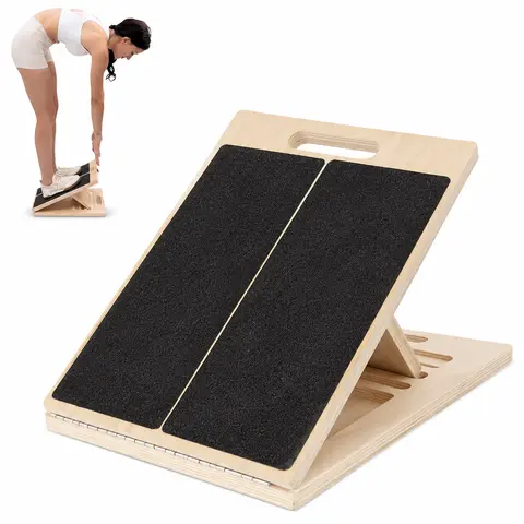 Wooden Adjustable Incline Board - 4-Angle 10-Layer Compressed Wood Home Workout Equipment, Compact & Portable Sturdy Calf Board with Natural Finish, Non-Toxic Body-Safe Office Stretch Tool for Leg/Ankle/Heel Pain Relief, Boosts Improved Flexibility