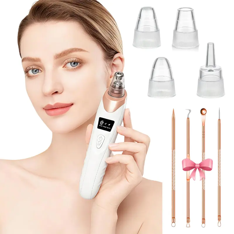 USB Rechargeable Blackhead Remover Vacuum 3 Levels Adjustable Pore Vacuum Blackhead Remover with 5 Suction Heads Home SkinCare Tools