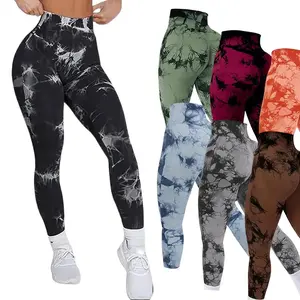 Womens Workout Leggings Yoga Pants High Waisted Seamless Tie Dye Yoga Fitness Trousers