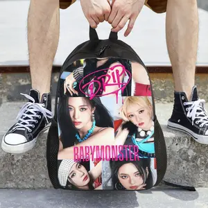 ZLIENSZUS BABYMONSTER Backpack - A minimalist backpack featuring K-pop idol group designs. It has a single compartment, making it lightweight and suitable for everyday use, including university, concerts, and casual outings (fashionable monster designs).