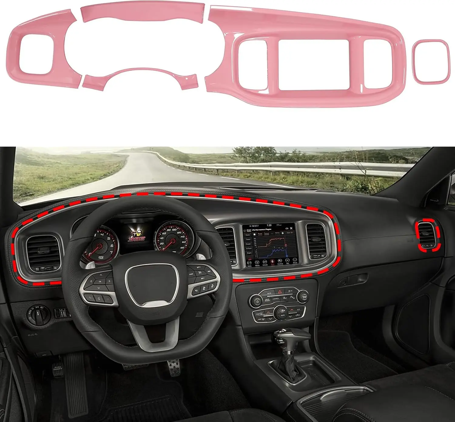 for Dodge Charger 2015-2026+ Interior Accessories Center Console Dashboard Air Outlet Trim Protecter Cover - Pink