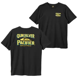 Quiksilver Pacifico T-Shirt, Featuring Bold Yellow-Blue Dual Logo on Front and Back, Soft Cotton Fabric, Unisex Fit for Men and Women, Great for Beach and Beer Lovers