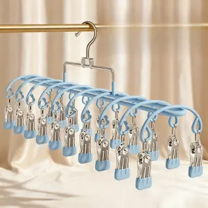 Multifunctional curved double-row sock drying rack for balcony, home use for drying underwear, panties, and baby clothes