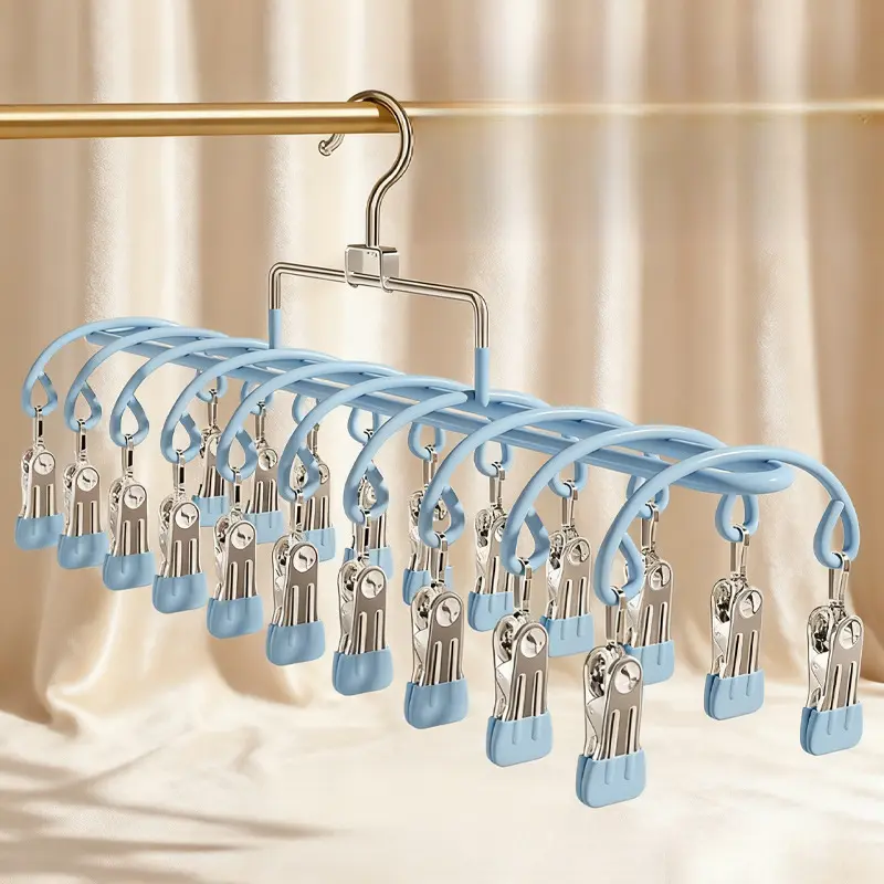 Multifunctional Curved Double-Row Metal Drying Rack Hanger with Adjustable Hooks - Home & Balcony Laundry Organizer for Hanging Underwear, Baby Clothes, Adjustable Hooks Hanger, Multifunctional Hanger