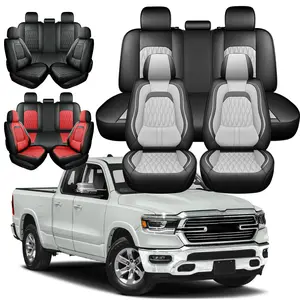 Pickup Car Seat Covers Full Set Custom Fit Dodge Ram 2008-2025 1500/2500/3500 Crew Quad Regular Cab Truck Waterproof Leather Cushion Compatible With Airbag