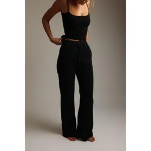 Structured Wide Leg Sweatpants - Black