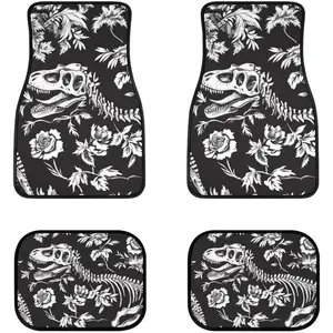 Dinosaur Skeleton 4-Piece Car, Auto Foot Mats All Weather Universal Fit Car Decor Accessories Fit for SUV, Vans, Sedans, Trucks