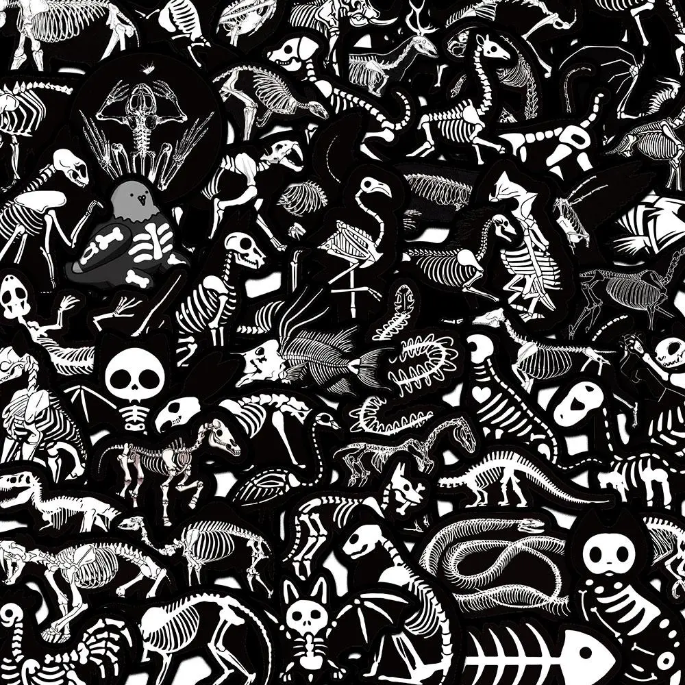 Skeleton Animal Pattern Sticker, 55pcs/set Creative Animal Skeleton Decorative Sticker, DIY Decals for Water Bottle, Laptop, Phone Case, Scrapbooking, Journal Making, Halloween