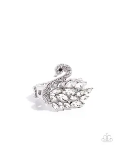 Sensational Swan - White Rhinestone Silver Ring - Paparazzi