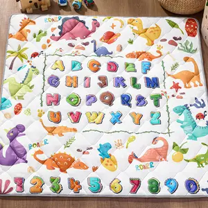 Baby Play Mat for Floor 50x50 Inch with 800g Cotton Filling Thickened Crawling Mat for Playpen Cushioned Playpen Mat with Anti-Slip Bottom Animal Alphabet Dinosaur Land Large Ball Pit Toys for 18 Month Old Baby Multi-Functional