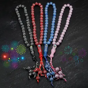 1 Pc 33-bead Bracelet with Plum Blossom Pattern, Featuring A Combination of Scenic Stickers and Acrylic Beads, Hand-knotted Craftsmanship, and Serving As Both Prayer Supplies and Accessories, Making It A Suitable Thoughtful Gift